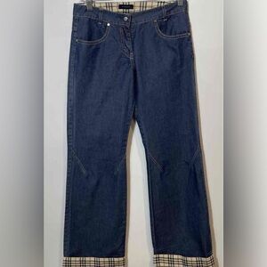 Burberry Kids Blue Jeans with Plaid Trim